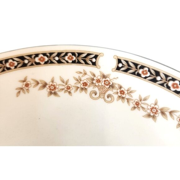 Vintage Victoria Cynasty Fine China Serving Bowl Floral & Black Trim Design 9" D - Picture 7 of 8